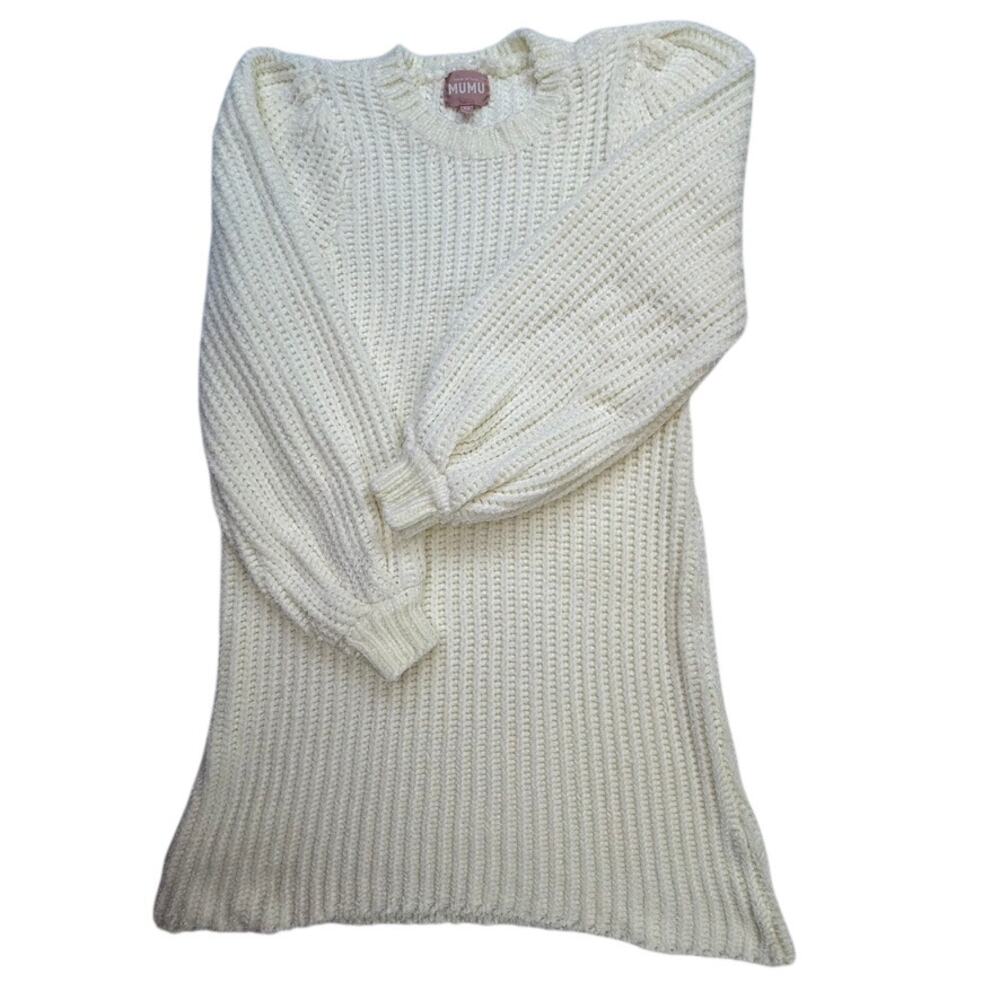 Show Me Your Mumu Dixon Sweater Dress XS Cream Chenille Balloon Sleeve